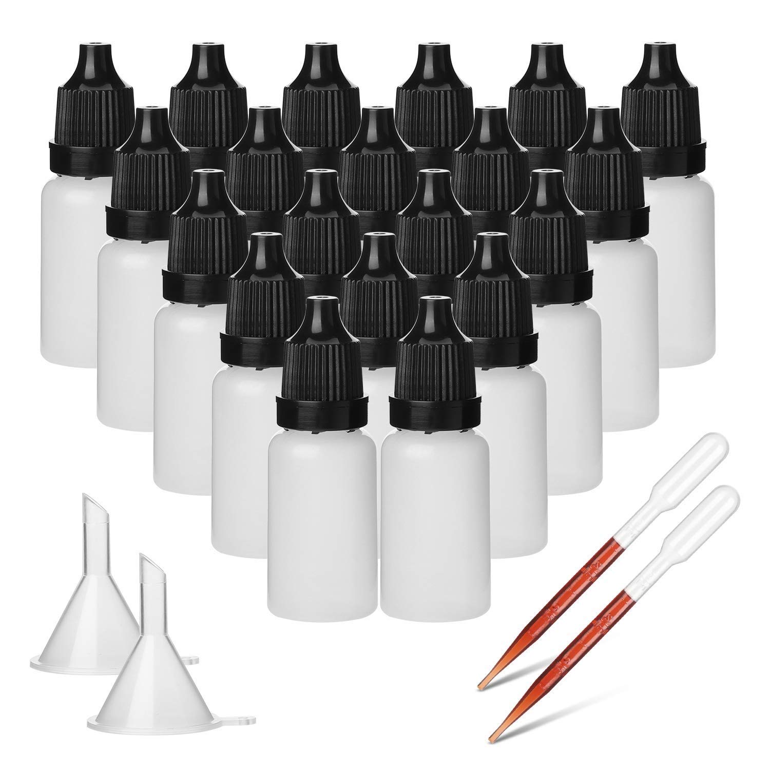 Hyber&Cara 50 Pcs 10ml Dropper Bottle Plastic Squeeze Bottle Eye Liquid Dropper with Tamper Evident Screw Top
