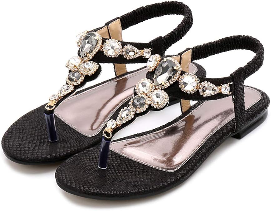 Amazon.com | ODOKAY Women's Flip Flop Flat Sandals Grain Bohemia Rhinestone Elastic Back Strap 