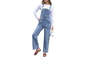 luvamia Jean Overalls for Women Straight Wide Leg Baggy Stretchy Denim Bib Adjustable Strap Casual Jumpsuit Loose Fit