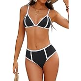 geluboao Bikini Sets for Women Two Piece Color Block Swimwear Sexy Triangle High Cut Swimsuit