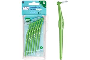 TEPE Interdental Brush Angle, Angled Dental Brush for Teeth Cleaning, Pack of 6, 0.8 mm, Large Gaps, Green, Size 5