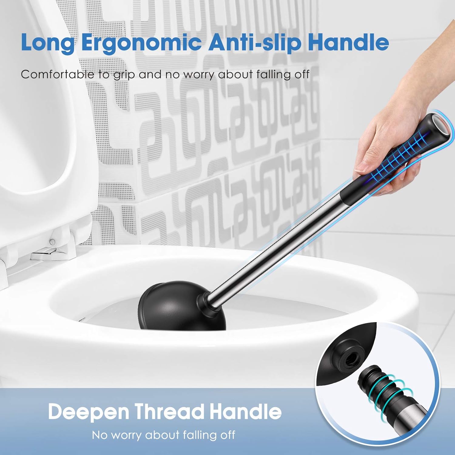 Homemaxs Toilet Plunger with Brush -【2021 Newest】2-in-1 Plunger and Toilet Brush Combo with Holder- Heavy Duty Plunger set with 304 Stainless Steel Handle & Patented Water Storage Design for Bathroom: Kitchen & Dining