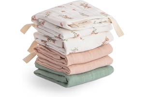 mushie Muslin Organic Cotton Washcloths 5-Pack (Pink Flowers Combo) | Soft Wipes for Baby Cleanups and Bathing