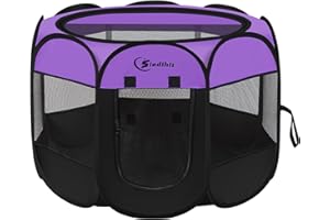 SIEDIHIT Dog Playpen, Small Dog Crate for Indoor Outdoor Travel Camping Use, Foldable Pop Up Pet Kennel Playpen with Carring Case, Removable Top, Exercise Pen Tents for Pets/Dogs/Cats/Rabbits (Small, Purple)