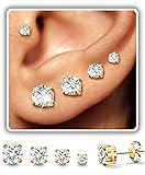 4Pairs Gold Studs Earrings Set for Women Men,20G