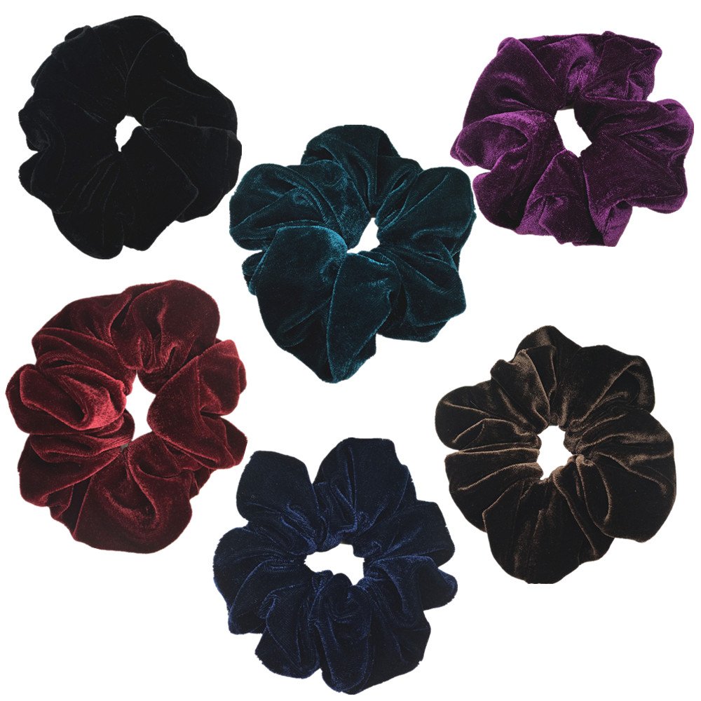 6 Pack Mix Color Large Velvet Scrunchies for Auldt Women Large Elastic Hair Ties Ropes
