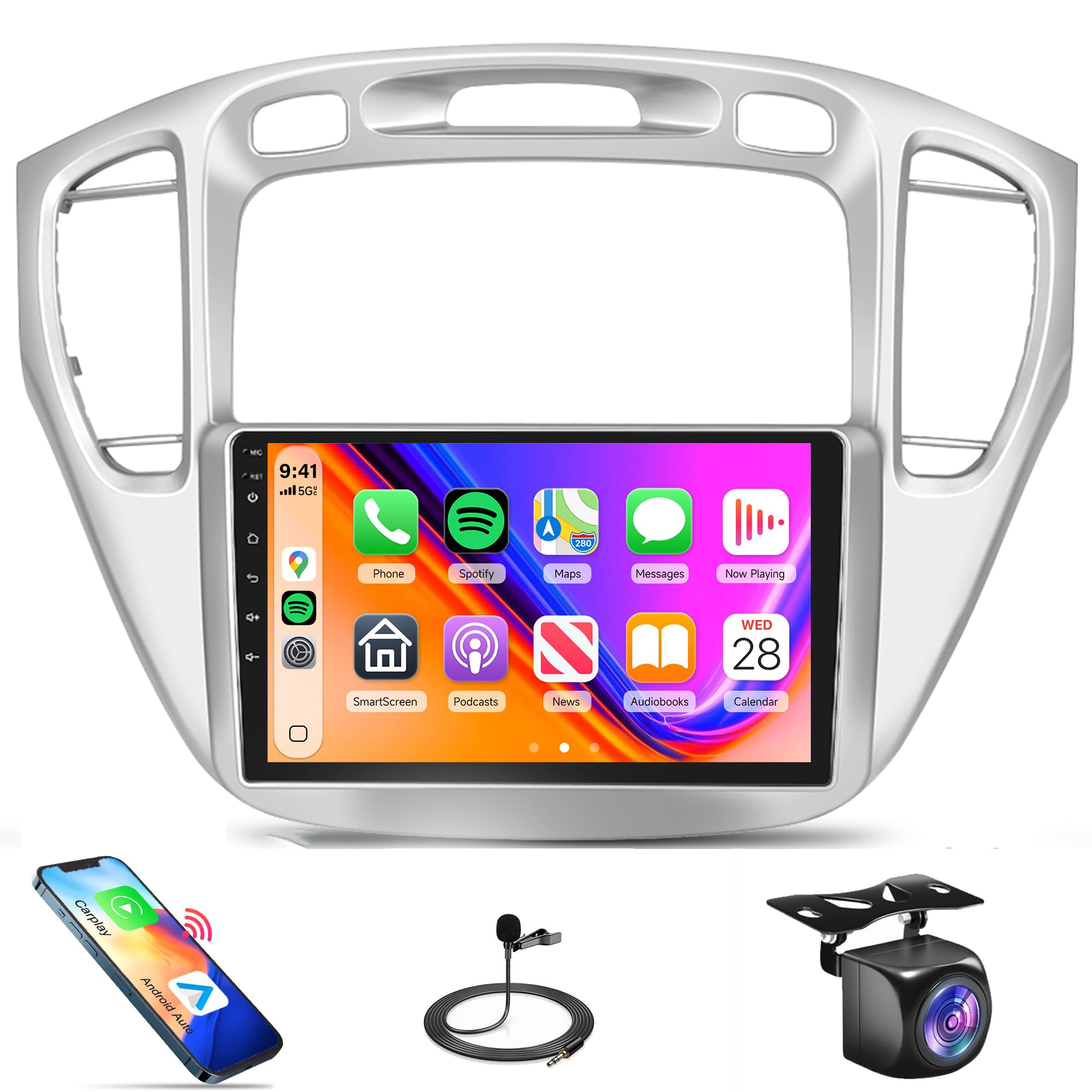 Photo 1 of 4Core 4G+64G Rimoody Car Radio for Toyota Highlander 2000-2007, Android Car Stereo Wireless Carplay Android auto Mirror Link GPS WiFi 9 Inch Touchscreen BT FM + Backup Camera