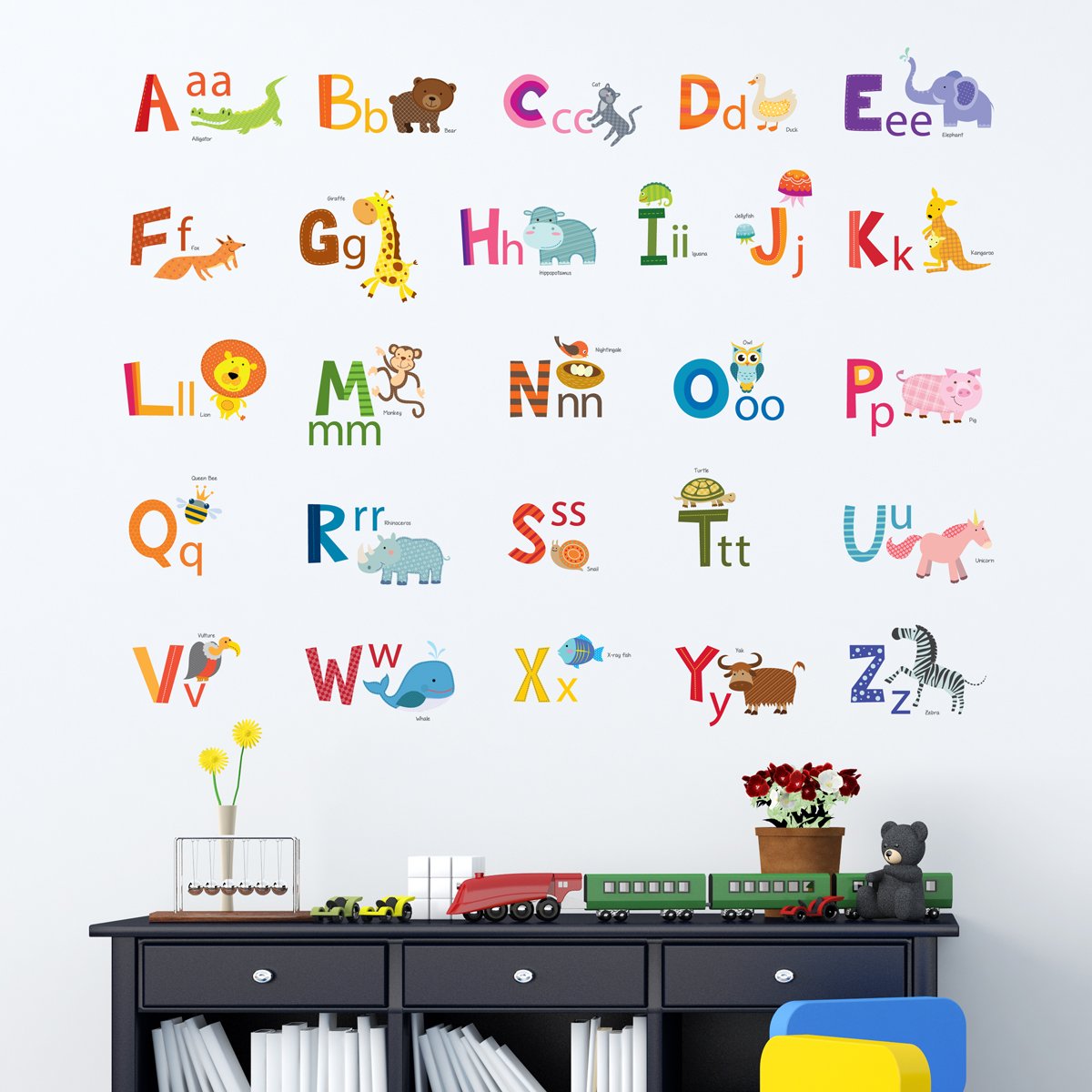 DECOWALL DA2-1503A Colorful Animal Alphabet ABC Kids Wall Stickers Peel and Stick Decals Removable Nursery Bedroom Living Room Art Murals (Medium)