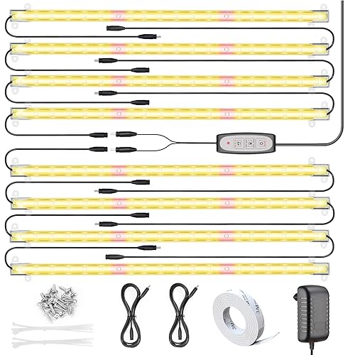 LED Grow Light for Indoor Plants, Grow Lights 80W Full Spectrum, 4 Dimmable Levels Sunlike Grow Lamp, Auto On/Off 3/6/12H Timer Grow Light Strips for Flower Succulent Hydroponics Greenhouse, 8 Pack