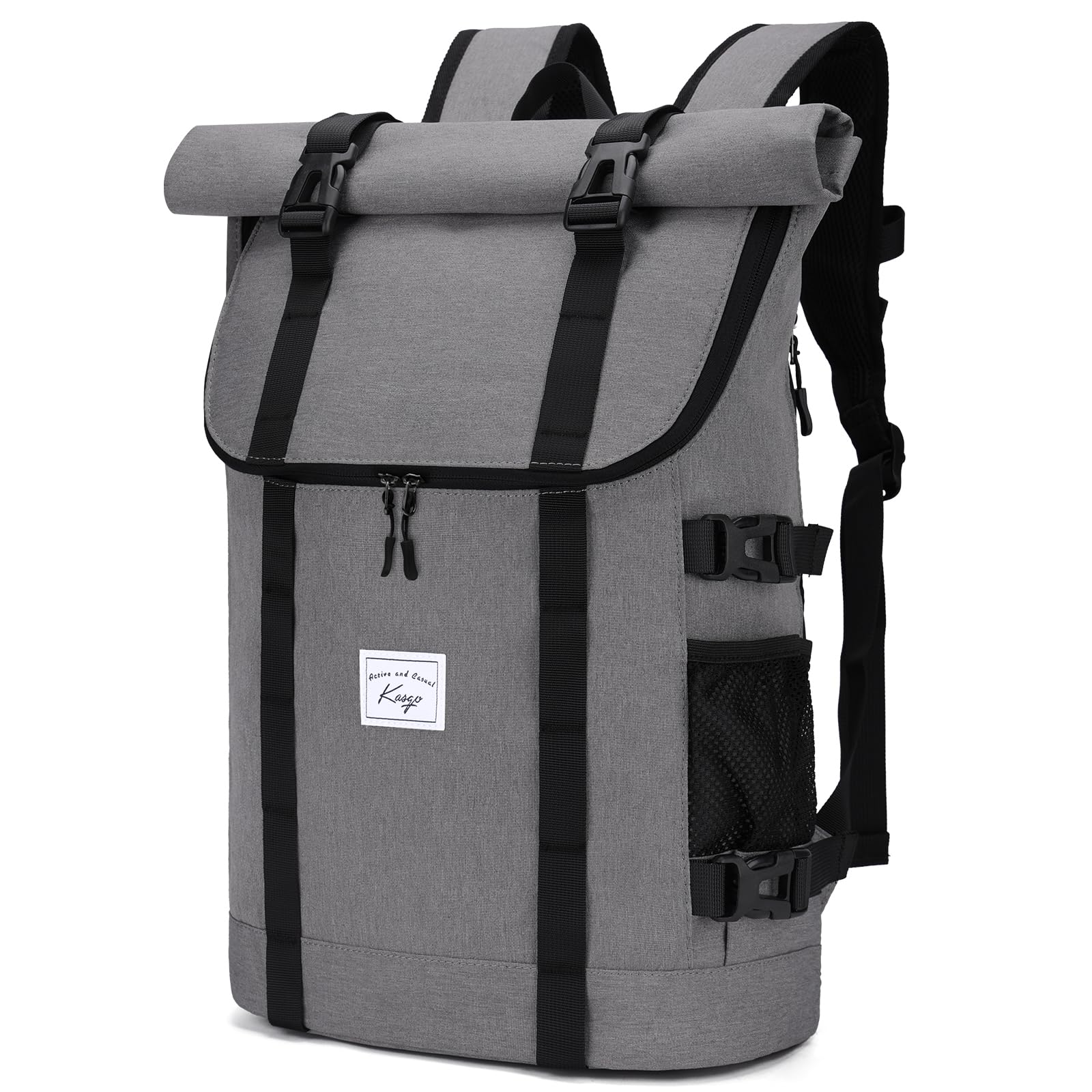 Kasgo Laptop Backpack for Men, Water Resistant 15.6 inch Vintage Rucksack Roll Top College School Backpack Casual Daypack for Women Teenagers Travel Work Hiking, Grey โ image 1