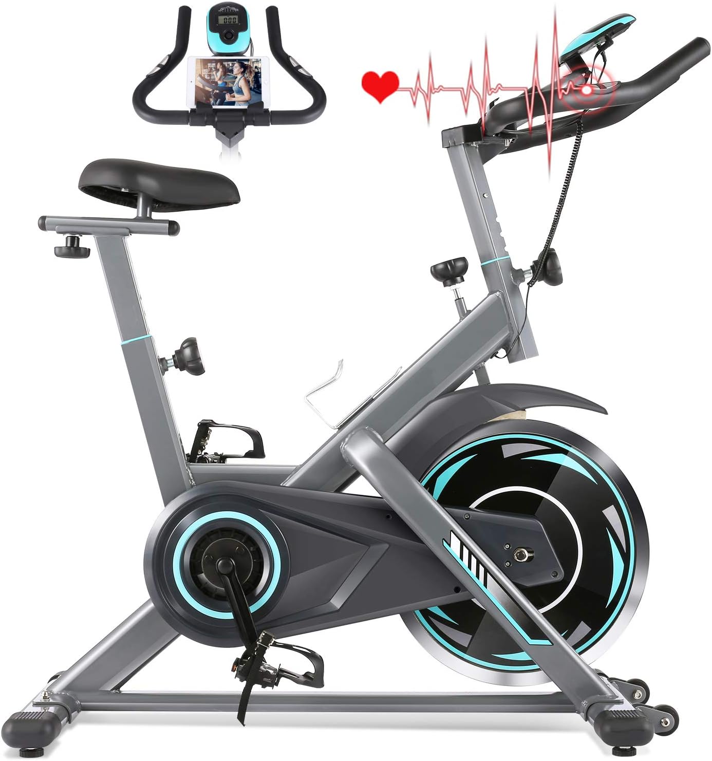 FUNMILY Indoor Exercise Bike Stationary, Cycling Bike-Belt Drive with Heart Rate Monitor & LCD Monitor, Comfortable Seat Cushion, Flywheel- Commercial Standard for Home Cardio Workout