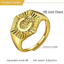 U7 Initial C Ring for Women 18K Gold Plated