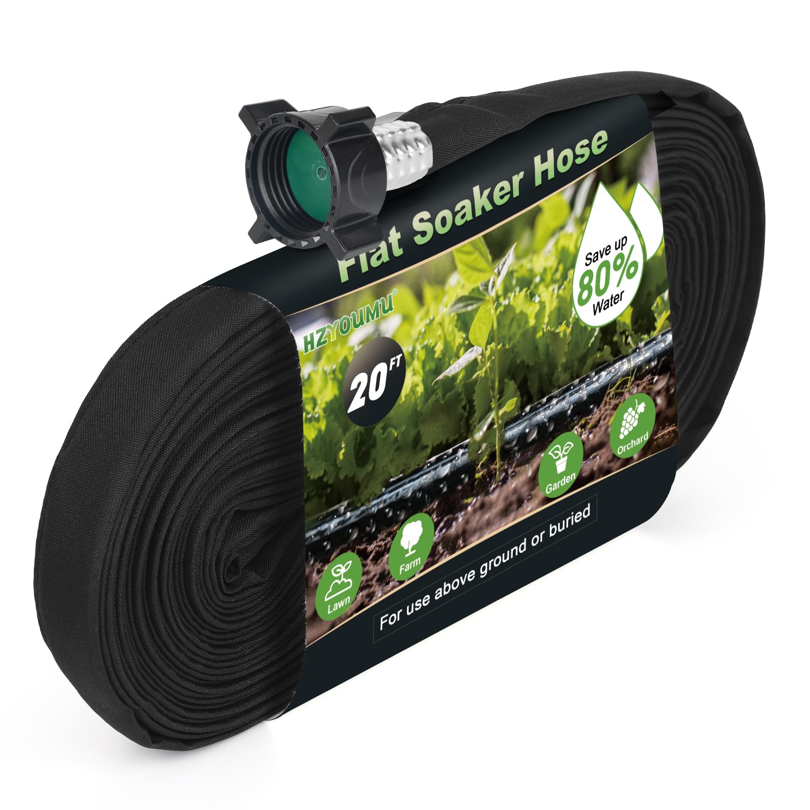 Photo 1 of HZYOUMU Flat Soaker Hose 20FT for Efficient Watering Tree - Durable Double Layer Design for Gardens, Lawns, and Vegetable Fields (20FT)