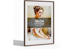 HEIMLOVE 18x24 Picture Frame Natural Oak Wood From California-USA Walnut Color Finished with Real Tempered Glass, Handcrafted 18 x 24 Poster Frame Matted to 16x20 Photo,Certificate,Degree,Graduation Display