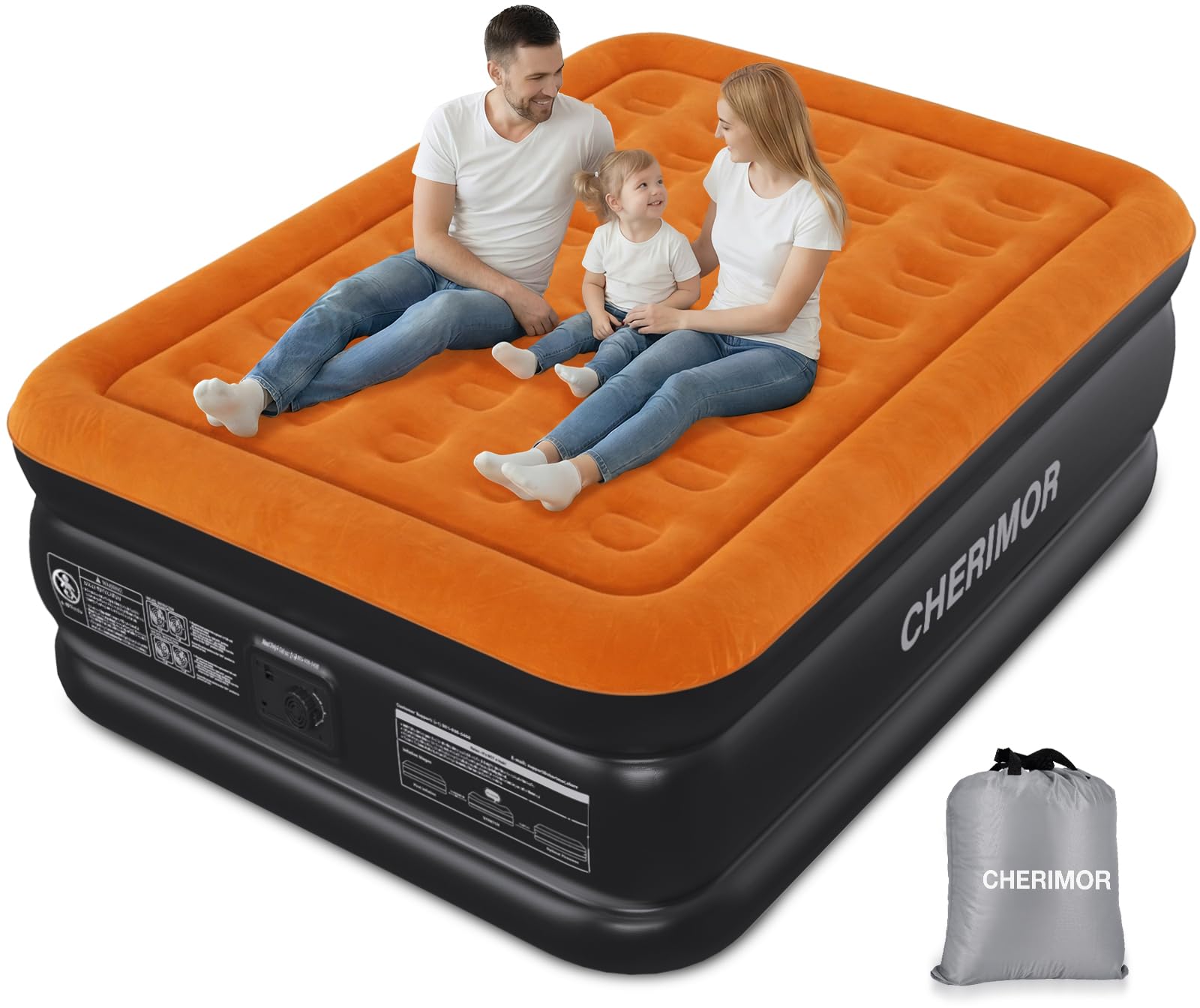 Photo 1 of CHERIMOR Queen Air Mattress with Built-in Pump, 800 lbs Max Support, Stable Edges Design, 48-Hour Leak-Tested Durable PVC, 3-Min Fast Inflation, Portable Inflatable Bed for Home Guests & Travel