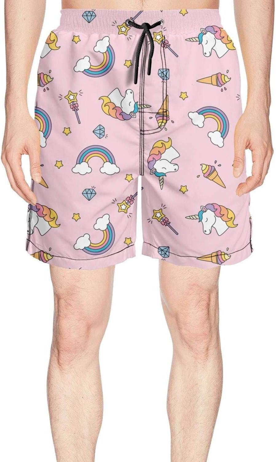 LKIMNJ Mens Print Swim Trunks Cute Pink Illustration Quick Dry Casual Pockets Mesh Lining