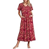 Ekouaer Long Nightgowns for Women Short Sleeve House Dress with Pockets Full Length Loungewear S-3XL