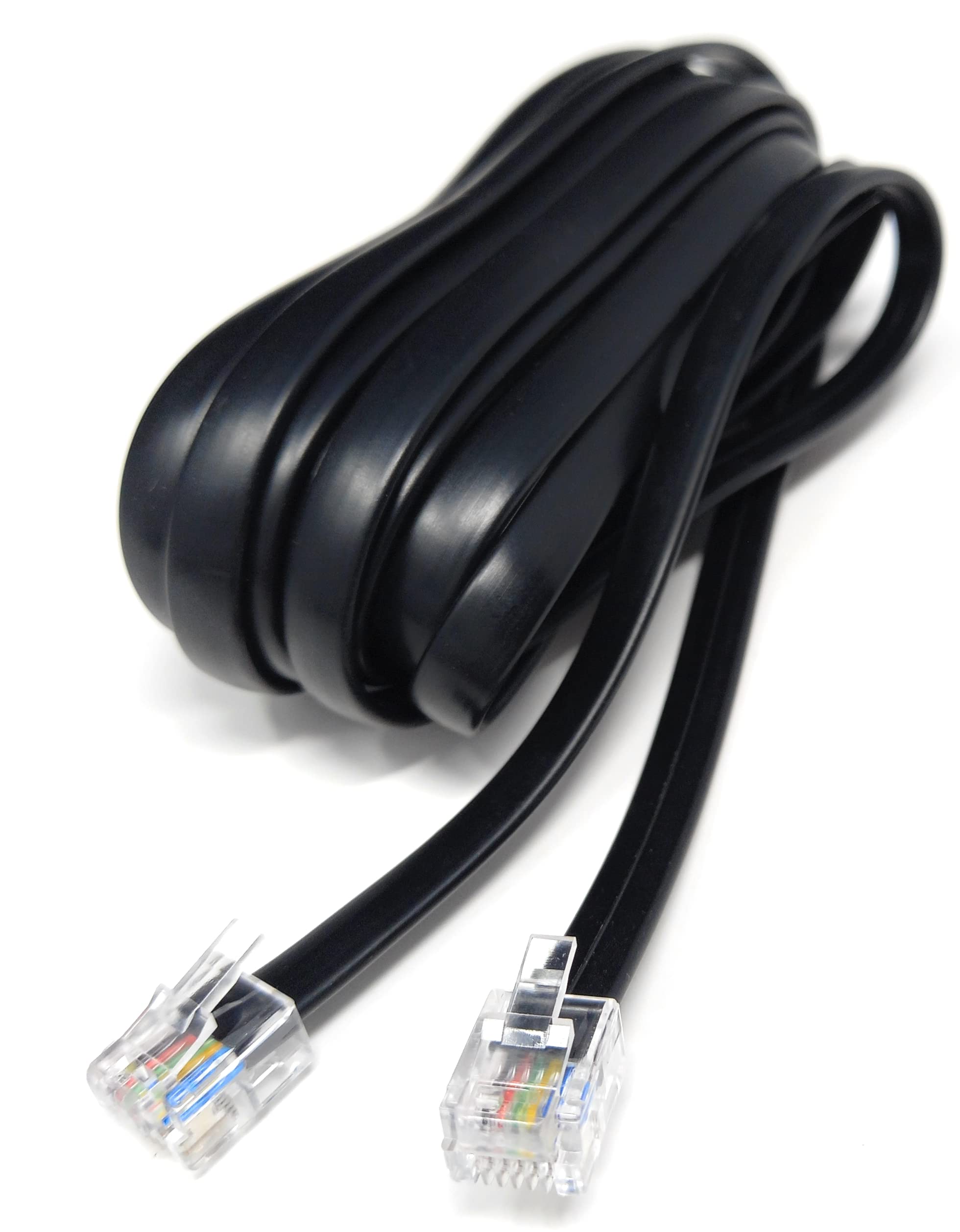 DRUT 3m FLAT RJ12 to RJ12 6P6C Cable Lead Plug to Plug RJ11 with 6 pin Wire 10ft Black