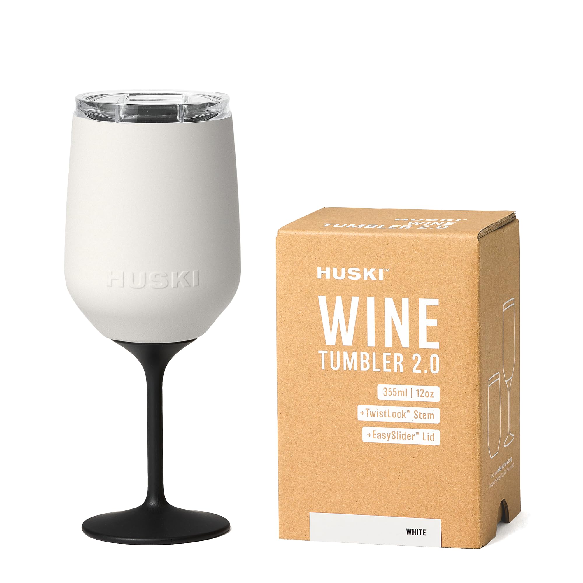 Huski Wine Tumbler 2.0 | NEW | Award-Winning Design with Detachable Stem | Premium Stainless Steel Wine Glass with Lid | Triple Insulated Tumbler | 355ml Capacity | Great Gift (White)