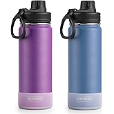 koodee Insulated Water Bottle 2 Pack-22 oz Stainless Steel Vacuum Metal Sports Water Bottle with Leakproof Spout Lid, BPA Free (Purple-Royal Blue)