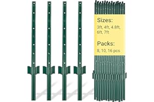 Toriexon Fence Posts 4Feet - 10Pack, Heavy Duty Metal Fence Post with U-Channel, Steel Fence U-Post for Holding Garden Wire F