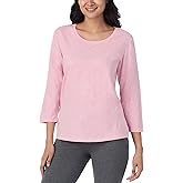 Nautica Womens 3/4 Sleeve Sleep Shirt - Lightweight Breathable Pajama Top - Cotton Knit Jersey Crewneck Sleepwear Loungewear