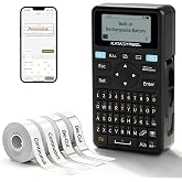 SUPVAN E11 Keyboard &amp; Bluetooth Label Maker Machine with 4 Tapes | Rechargeable, Versatile App with 30+ Fonts and 660+ Icons, Minimal Margin, Inkless, for School, Home, Kitchen, Office