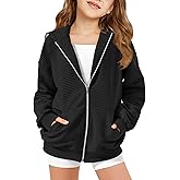 Haloumoning Girls Zip Up Hoodie Kids Fashion Oversized Textured Sweatshirt Jacket with Pockets 5-14 Years