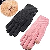 Women's Winter Warm Touch Screen Gloves Womens Thermal Cable Knit Wool Fleece Lined Gloves for Cold Weather