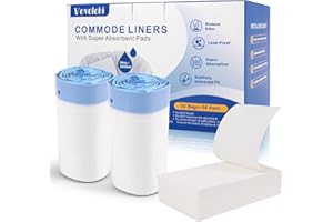 VOVOLOKI Commode Liners with Absorbent Pads for Bedside Commode, 50 Commode Bags+50 Commode Pads, Portable Toilet Bags Leak-Proof Disposable Potty Bags for Bedside Commode Bucket