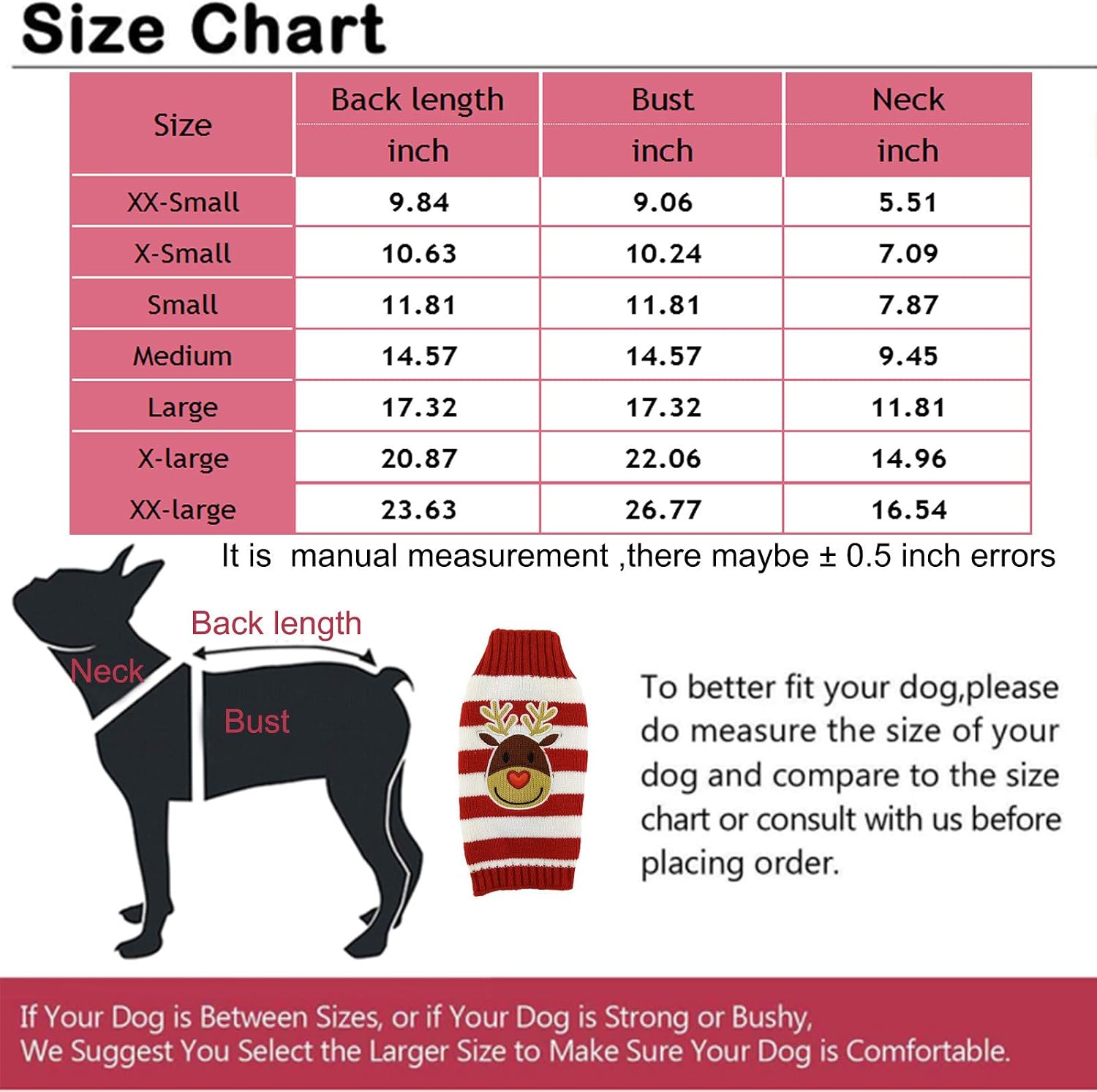 ABRRLO Dog Christmas Jumper Striped Reindeer Outfits Ugly Xmas Pet Sweater Puppy Cat Holiday Costume New Year Clothes Gift for Small Medium Large Dogs (Red White Reindeer,XXS) - Image 3