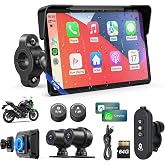 WonVon Motorcycle CarPlay Screen with Android Auto &ndash; 7&rdquo; Waterproof GPS, Pantalla para Moto, Apple CarPlay, Navigation System for Motorcycle, Dual 2K Dash Cam Bluetooth Audio,64GB&amp;TPMS with Magnetic