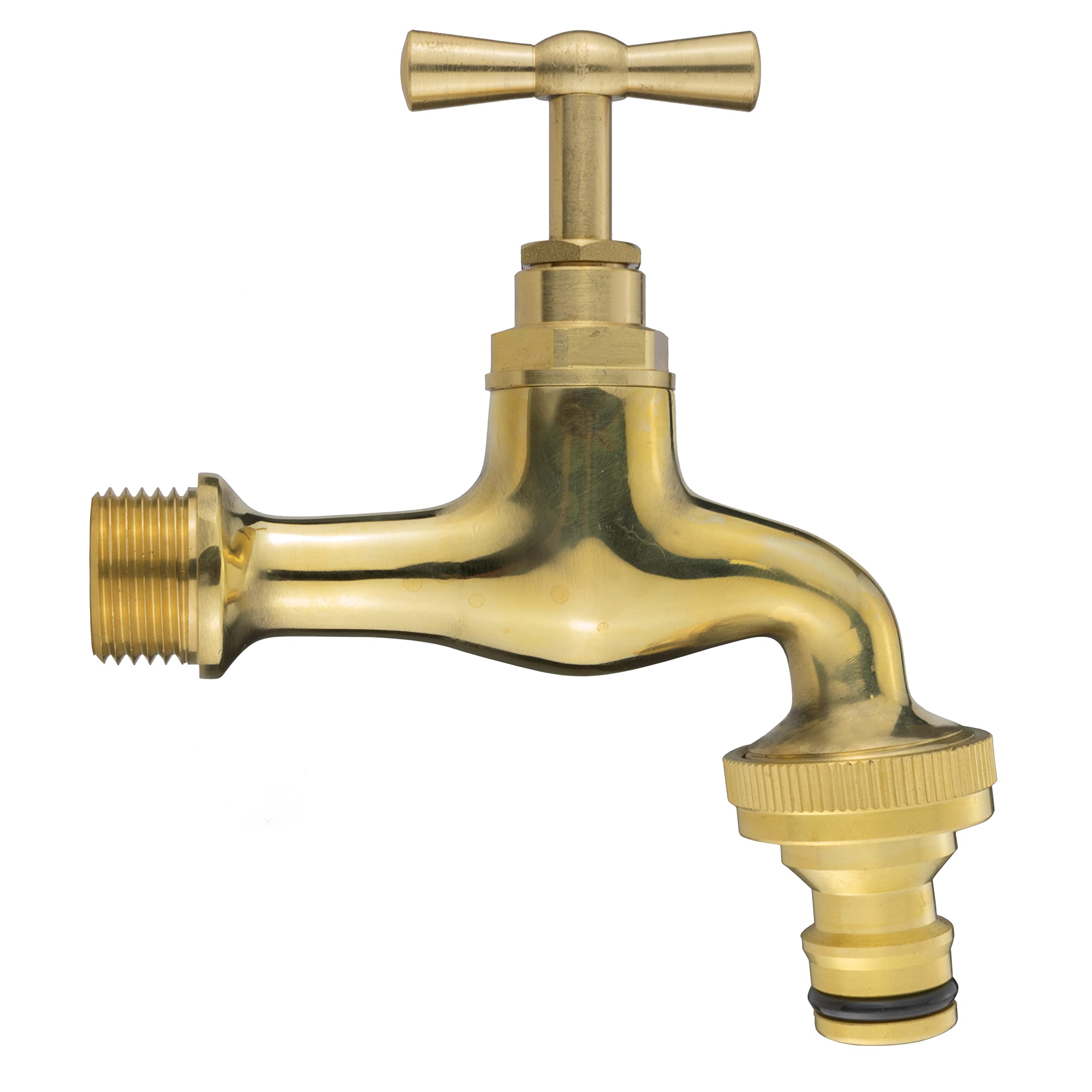 Outdoor Garden bib Tap Victorian Vintage Style Polished Brass 1/2" BSPM (21mm Across) Inlet with Click-Lock Connection