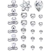 Ocptiy 23PCS 14G Grade 23 Titanium Dermal Tops and Dermal Base Internally Threaded Clear Star Heart Flower Gem Top Piercing Jewelry for Women Men