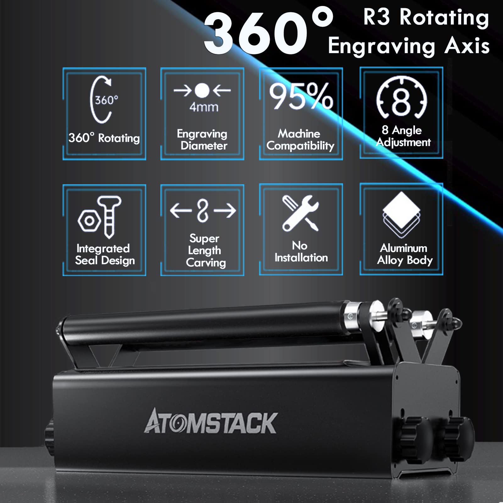 Atomstack Roller Mua ATOMSTACK R3 Laser Engraver Rotary Roller, Laser Engraver Y-axis ...