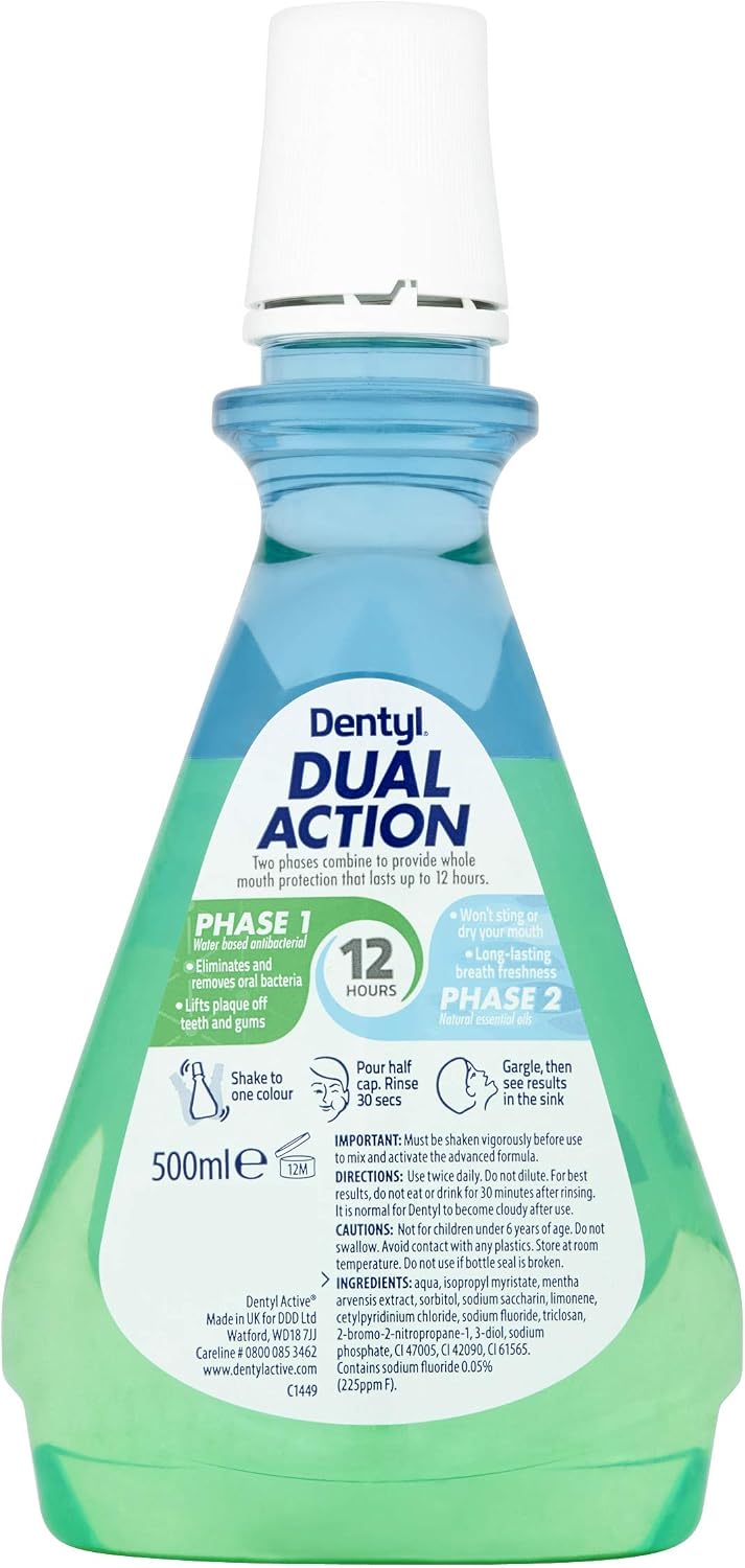Dentyl Dual Action Smooth Mint Plaque-Reducing CPC Mouthwash, 500ml, Green, 500 ml (Pack of 1) - Image 3