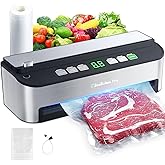 PressFree TRUE-Auto Vacuum Sealer Machine, Beelicious 85KPA Fully Automatic 8-IN-1 Food Sealer with Bags Storage, Build-in Cutter, Moist Mode and Air Suction Hose |Sous Vide | Digital Countdown
