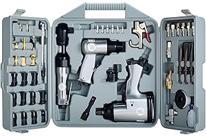 VEVOR 50 Pieces Pro Air Tool and Accessories Kit - 1/2" Air Impact Wrench, 3/8" Ratchet Wrench, 4500BPM Hammer, Blow Gun & Fu