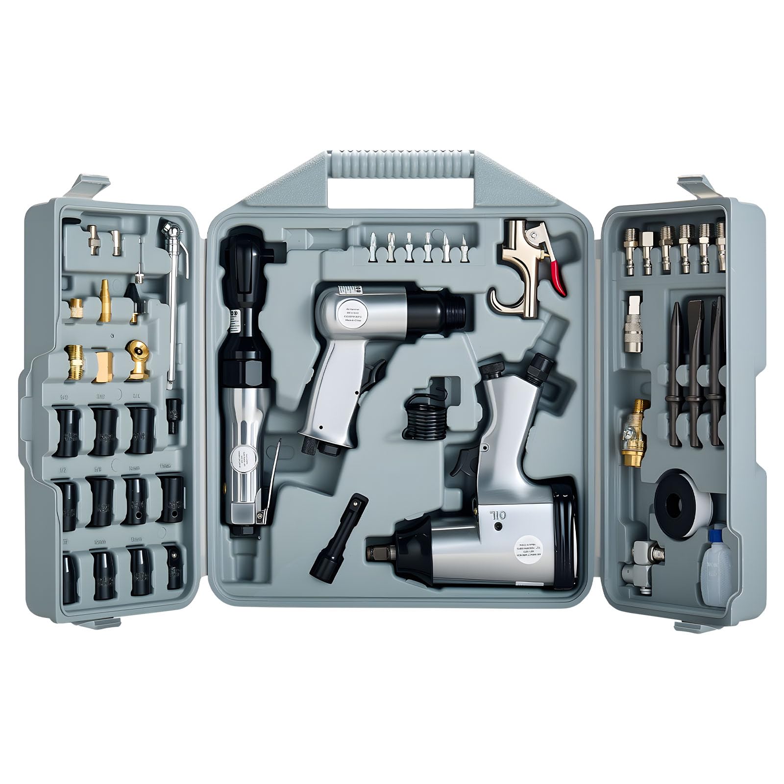 Photo 1 of VEVOR 50 Pieces Pro Air Tool and Accessories Kit - 1/2" Air Impact Wrench, 3/8" Ratchet Wrench, 4500BPM Hammer, Blow Gun & Full Accessories for Auto Repairs, Home DIY Projects - with Storage Case