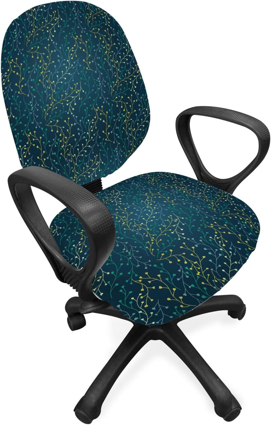 Ambesonne Leaves Office Chair Slipcover, Heart Shaped Little Buds Flowering Branches Curly Spring Nature Inspired, Protective Stretch Decorative Fabric Cover, Standard Size, Blue Yellow