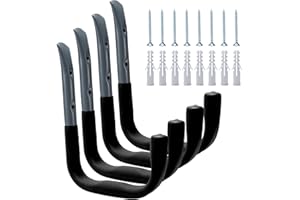 MHHO-WG Heavy Duty Garage Storage Hooks，Wall Mounted Utility Hooks，Garage Hanger Organizer，4 Pack Black for Ladders Bikes Can