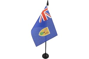 Turks and Caicos Islands Table Flag 4'' x 6'' - Turks and Caicos Islander Desk Flag 15 x 10 cm - Black plastic stick and base - AZ FLAG