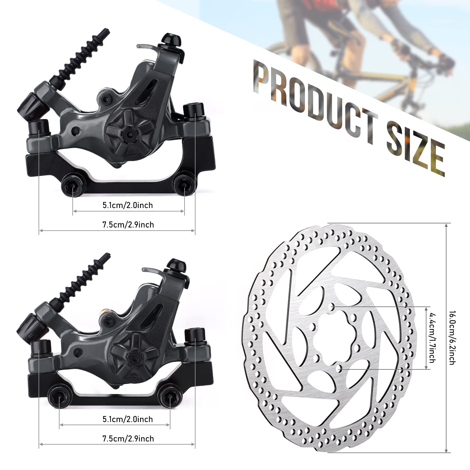 TOBWOLF 1 Pair Mechanical Disc Brake Kit, MTB Front & Rear Disc Brake Caliper with 160mm Rotor, Dual Piston Mechanical Brake Set, Bicycle Accessories for Mountain Bike, Road Bike, BMX - Black
