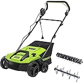 Greenworks 13 Amp 14-Inch Corded Dethatcher / Scarifier, 2-in-1 Electric Lawn Rake with 3-Position Depth Adjustment &amp; Push-Button Start, Lawn Care Tool for Healthy Yard Maintenance