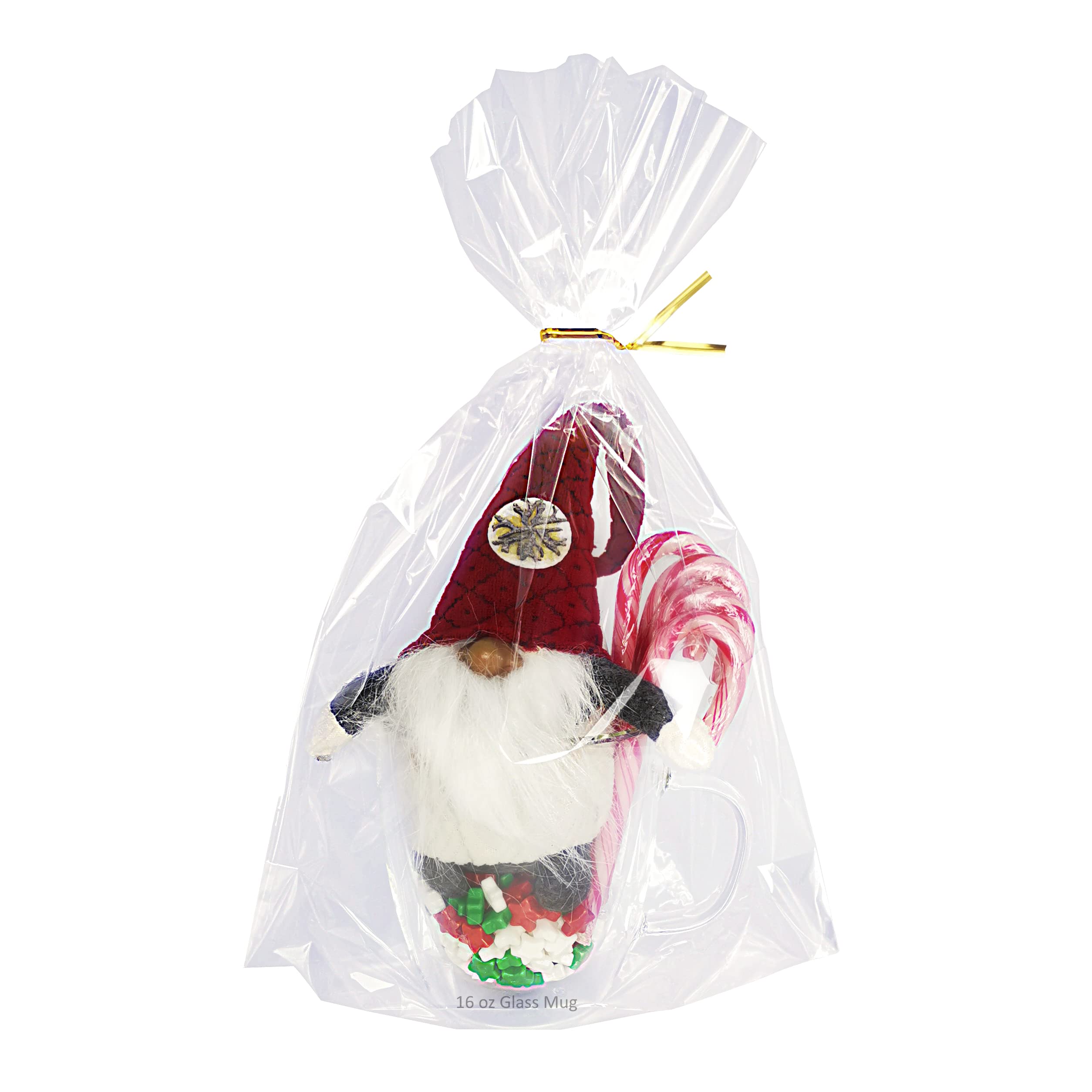 Wowfit 50 CT 10x14 inches Clear Bottom Gusset Cellophane Gift Bags with 6