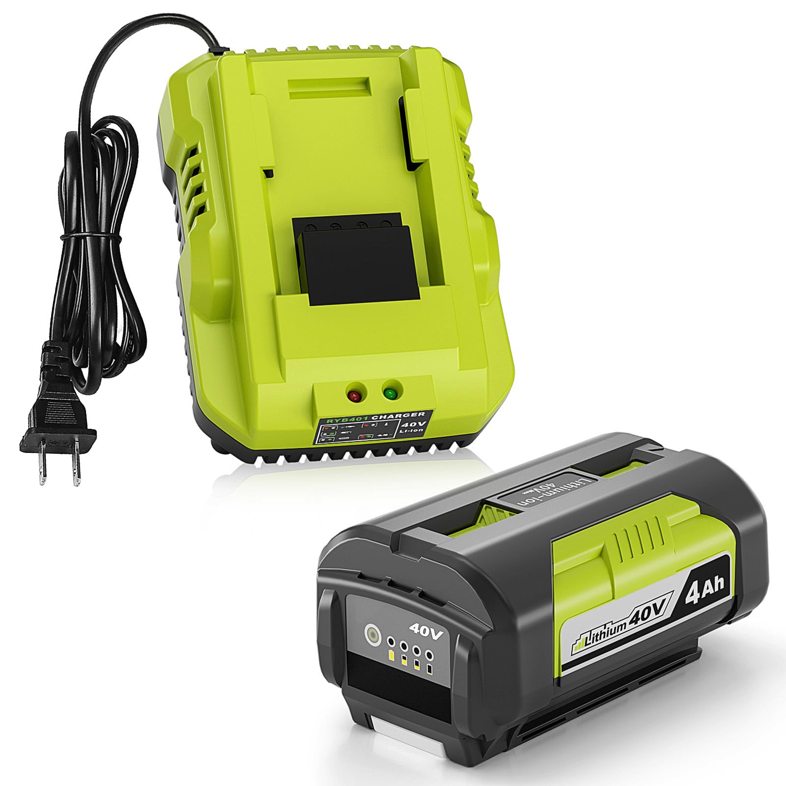 Photo 1 of Fast Charging 40V 4.0Ah Lithium-Ion Battery and Charger Kit - Replacement for Ryobi 40V Battery and Charger OP401, Compatible with Ryobi 40Volt Power Tools
