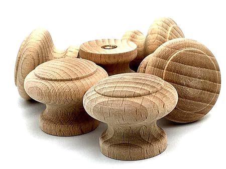 6 X Beech Knobs 36mm Untreated Wooden Cupboard Cabinet Wood Drawer