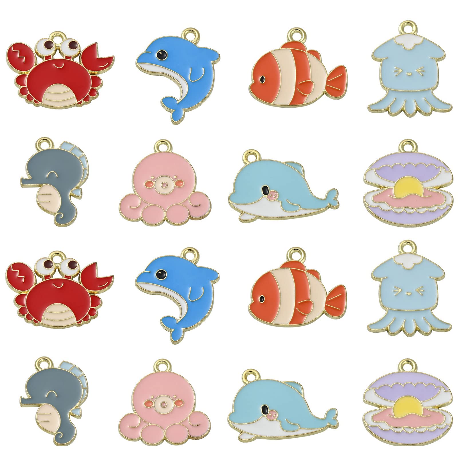 Stiesy 24Pcs 8 Styles Enamel Marine Animal Charms Pendants Ocean Creature Charms Cute Sea Animal Dangle Charms for DIY Crafts Bracelet Jewelry Making