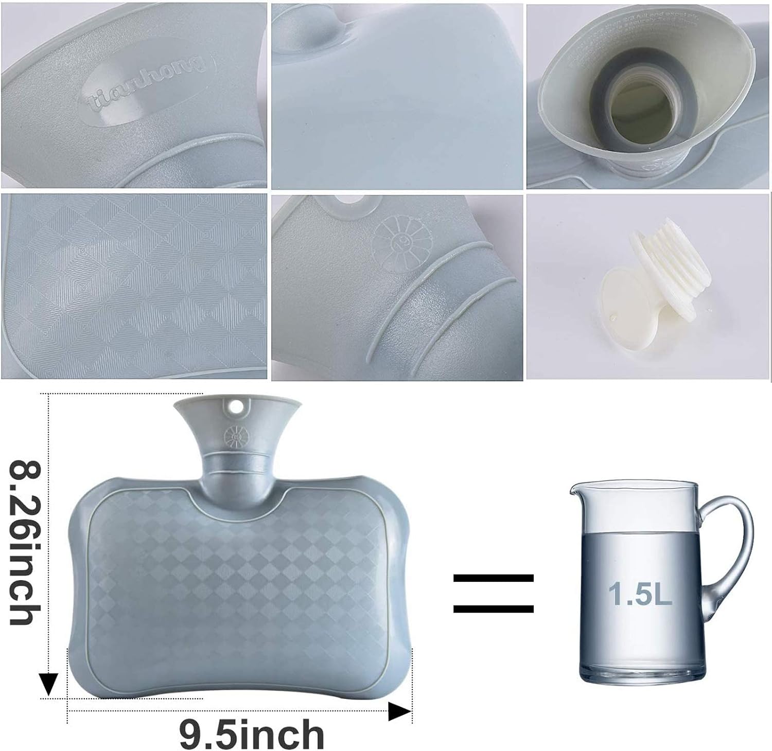 2-Pack Hot Water Bottle with Soft Fleece Cover & Hand Pocket, 1.5L Hot Water Bag Hand Warmer, Hot/Cold Therapy - Image 5