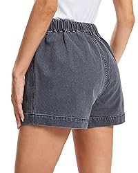Fuinloth Women's Denim Shorts, Elastic Wasit Mid